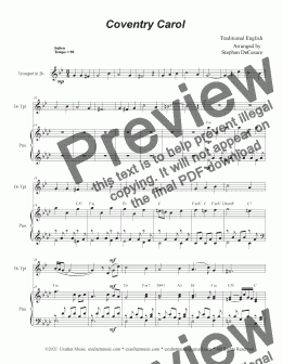 page one of Coventry Carol (Bb-Trumpet solo and Piano)
