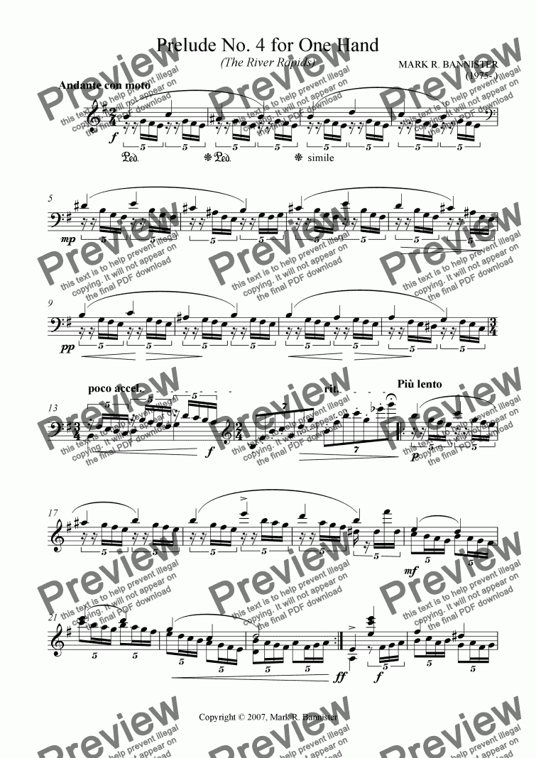 page one of Prelude No. 4 for One Hand, "The River Rapids"