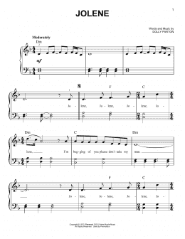 page one of Jolene (Very Easy Piano)