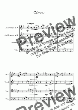 page one of Calypso - Brass Quartet