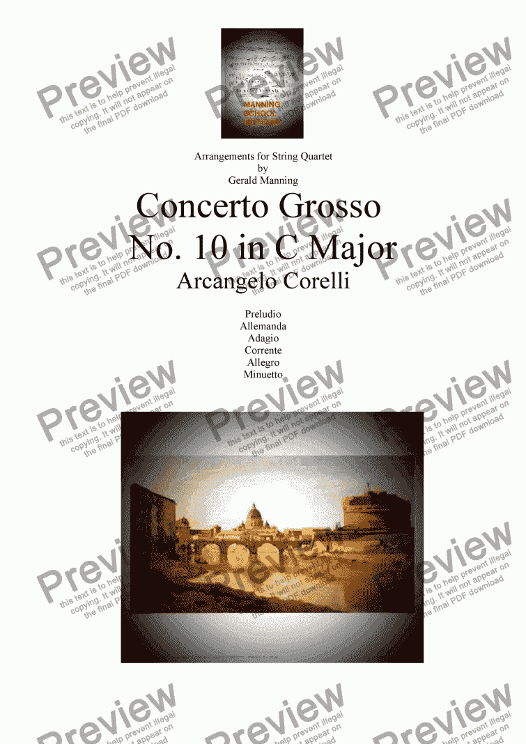 page one of CORELLI, A. - Concerto Grosso No. 10 in C Major - arr. for String Quartet by Gerald Manning