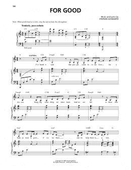 page one of For Good (from Wicked) (Piano & Vocal)