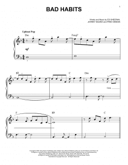 page one of Bad Habits (Easy Piano)