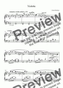 page one of "Violette" (A Love Theme) For Solo Piano