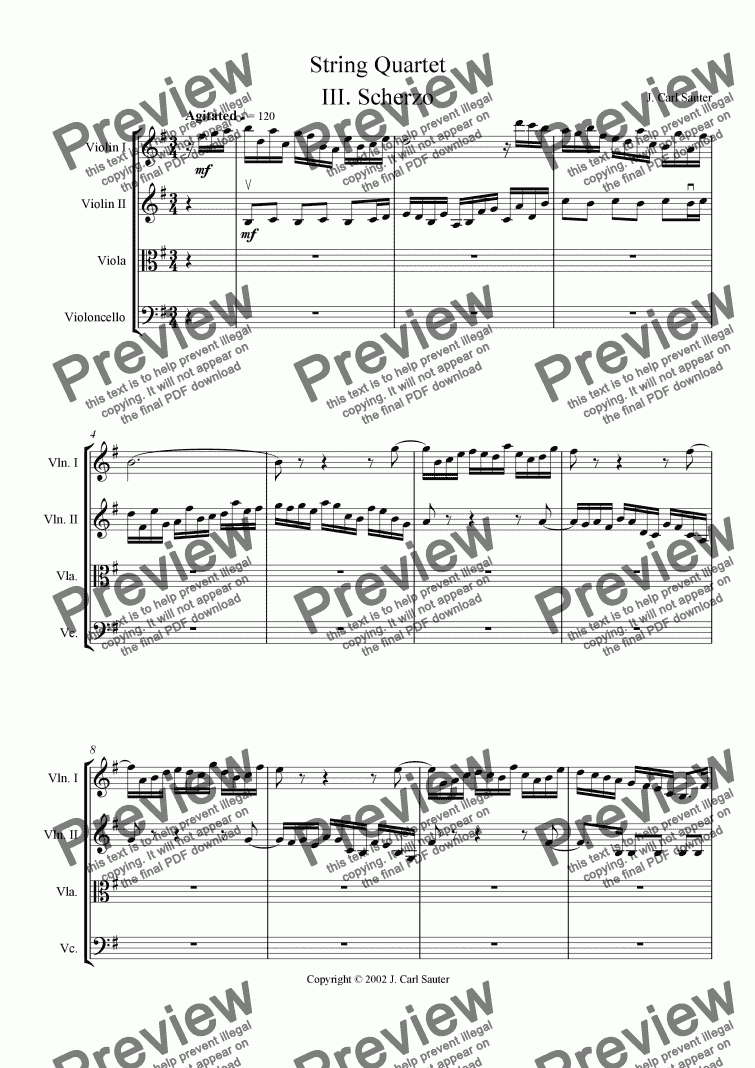 page one of String Quartet Movement III
