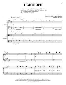 page one of Tightrope (from The Greatest Showman) (Piano Duet)