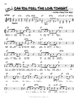 page one of Can You Feel The Love Tonight (from The Lion King) (Real Book – Melody, Lyrics & Chords)