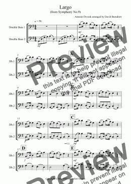 page one of Largo (from the New World) for Double Bass Duet