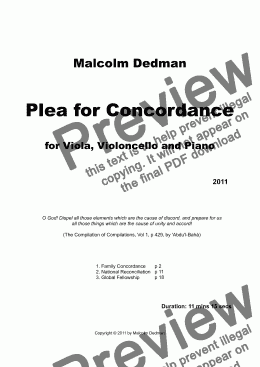 page one of Plea for Concordance, version with viola