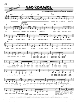 page one of Bad Romance (Real Book – Melody, Lyrics & Chords)