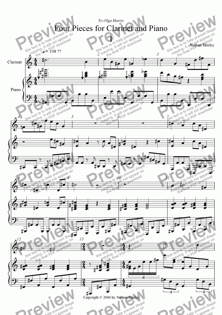 page one of Four Pieces for Clarinet and Piano - mvt.1