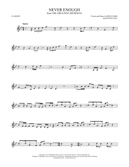 page one of Never Enough (from The Greatest Showman) (Clarinet Solo)