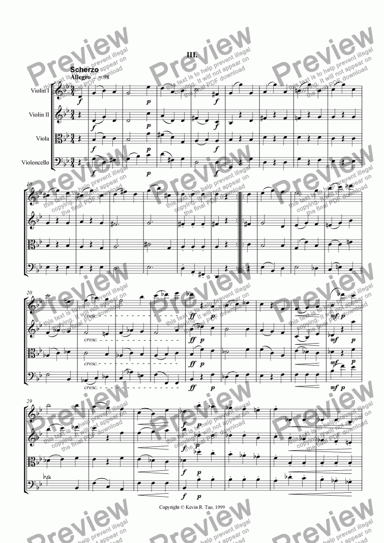 page one of String Quartet in G minor (III)