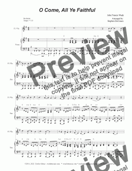 page one of O Come All Ye Faithful (Flute or Violin solo and Piano)