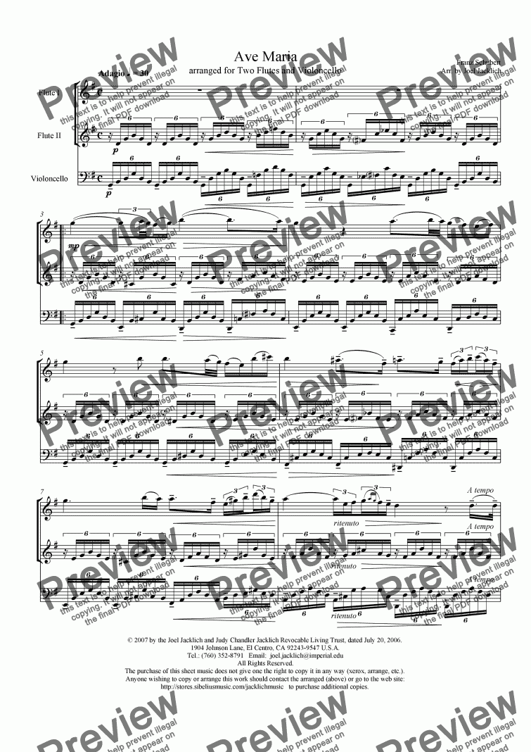 page one of Ave Maria (Two Flutes and Cello) G