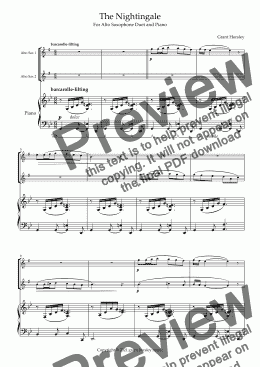 page one of "The Nightingale" Alto Sax Duet and Piano- early Intermediate