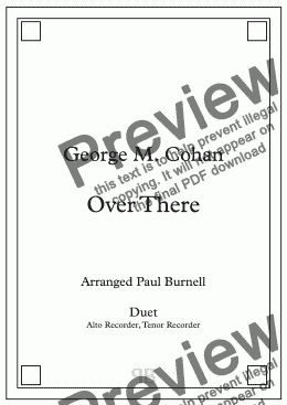 page one of Over There, arranged for duet: Alto and Tenor Recorder - Score and Parts