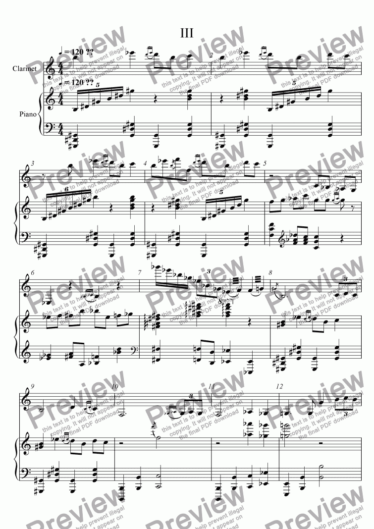 page one of Four Pieces for Clarinet and Piano - mvt.3