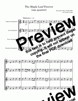 page one of The Maple Leaf Forever (sax quartet) - Score and parts