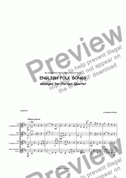 page one of English Folk Songs for Clarinet Quartet