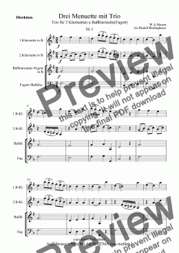 page one of Drei Menuette für Klarinetten-Trio W.A.Mozart