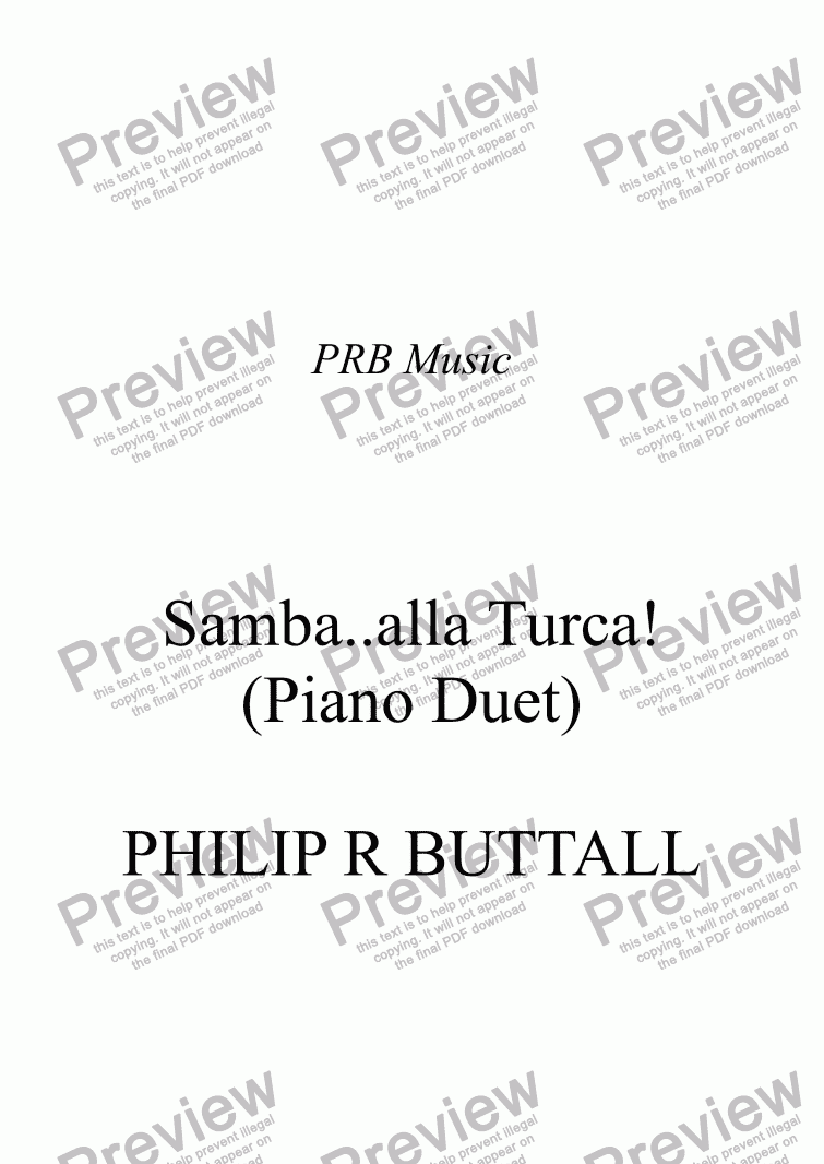 page one of Samba..alla Turca! (Piano Duet)