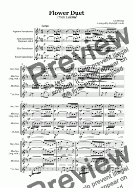 page one of Flower Duet (from Lakmé by Léo Delibes) (SAT/AAT saxophone trio)