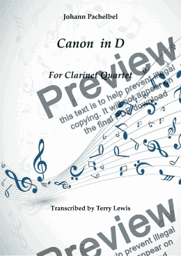 page one of Canon in D Clarinet quartet