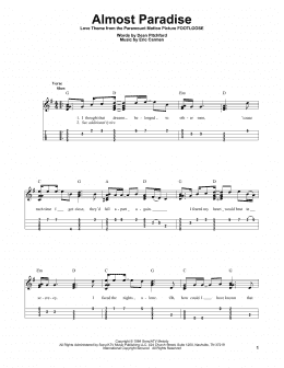 page one of Almost Paradise (from Footloose) (Easy Ukulele Tab)