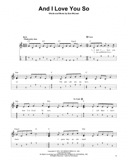page one of And I Love You So (Easy Ukulele Tab)