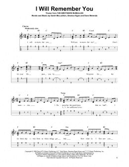 page one of I Will Remember You (Easy Ukulele Tab)