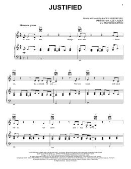 page one of Justified (Piano, Vocal & Guitar Chords (Right-Hand Melody))