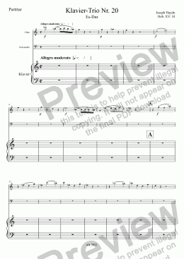 page one of Haydn, Klavier-Trio Nr. 20 Es-Dur Hob. XV: 10 – Flöte (anstelle Violine)