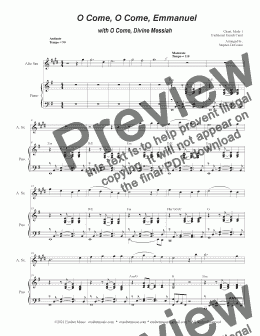 page one of O Come, O Come, Emmanuel with ("O Come, Divine Messiah") (Alto Saxophone and Piano)