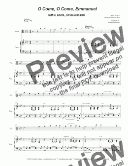 page one of O Come, O Come, Emmanuel with ("O Come, Divine Messiah") (Viola solo and Piano)