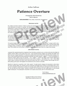 page one of Patience Overture for Woodwind Quintet