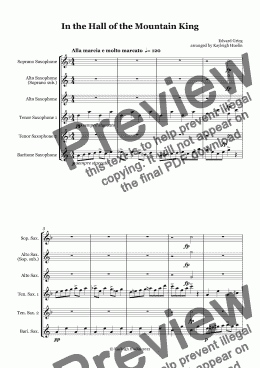 page one of In the Hall of the Mountain King by Edvard Grieg - Saxophone quintet (SATTB/AATTB)
