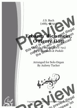 page one of Organ: Erbarm' dich mein, O Herre Gott Chorale Prelude for 2 Manuals & Pedals (BWV 721) - J.S. Bach