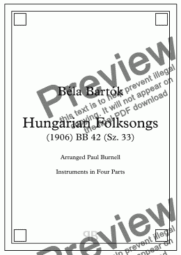 page one of Hungarian Folksongs, arranged for instruments in four parts – Score and Parts