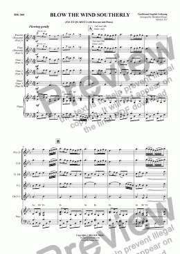 page one of BLOW THE WIND SOUTHERLY - FLUTE QUARTET with Descant and Piano