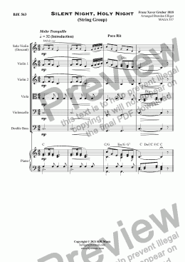 page one of Silent Night, Holy Night  - String Group (with Solo Descant Violin) and Optional Piano