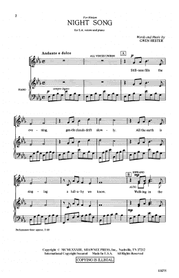 page one of Night Song (2-Part Choir)
