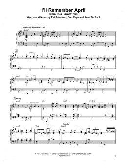 page one of I'll Remember April (Piano Transcription)