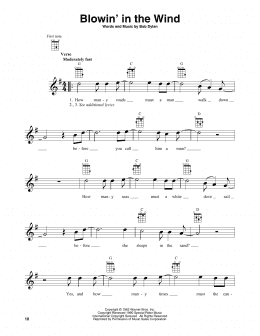 page one of Blowin' In The Wind (Baritone Ukulele)