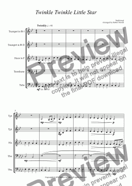 page one of Twinkle Twinkle Little Star (for Brass Quintet)