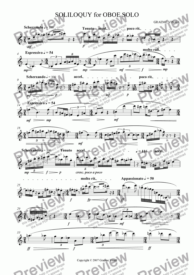 page one of Soliloquy for Oboe Solo