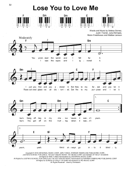 page one of Lose You To Love Me (Super Easy Piano)