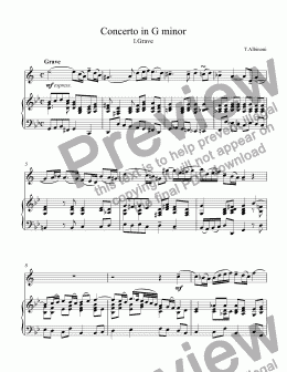 page one of Albinoni - Trumpet Concerto in G Minor, Op. 5, No. 11: I. Grave adagio for trumpet Bb & piano