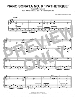 page one of Piano Sonata No. 8 "Pathetique," Second Movement (Easy Piano)