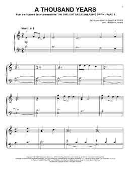 page one of A Thousand Years (Easy Piano)